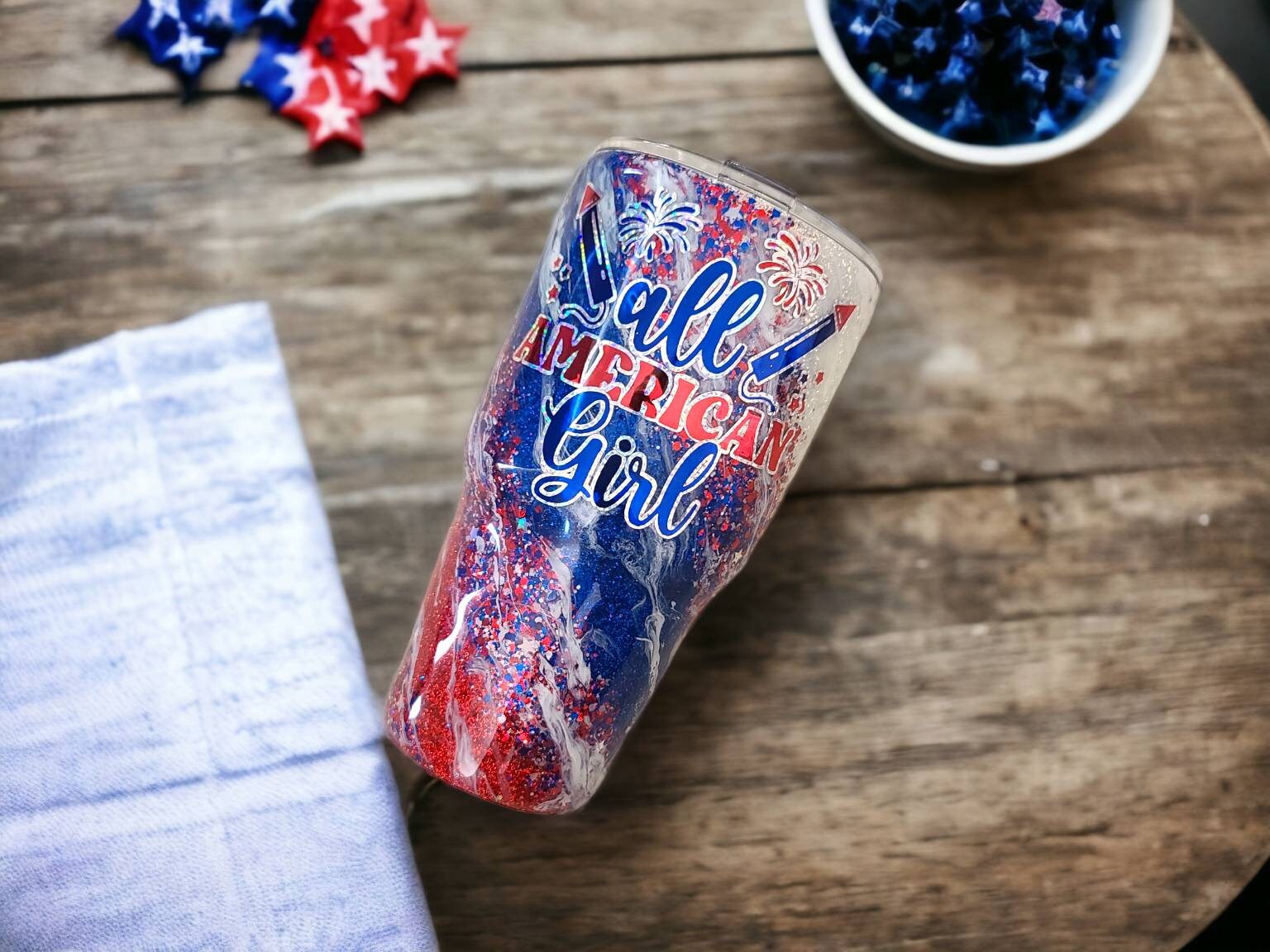 "All American Girl" Personalized Glitter Tumbler