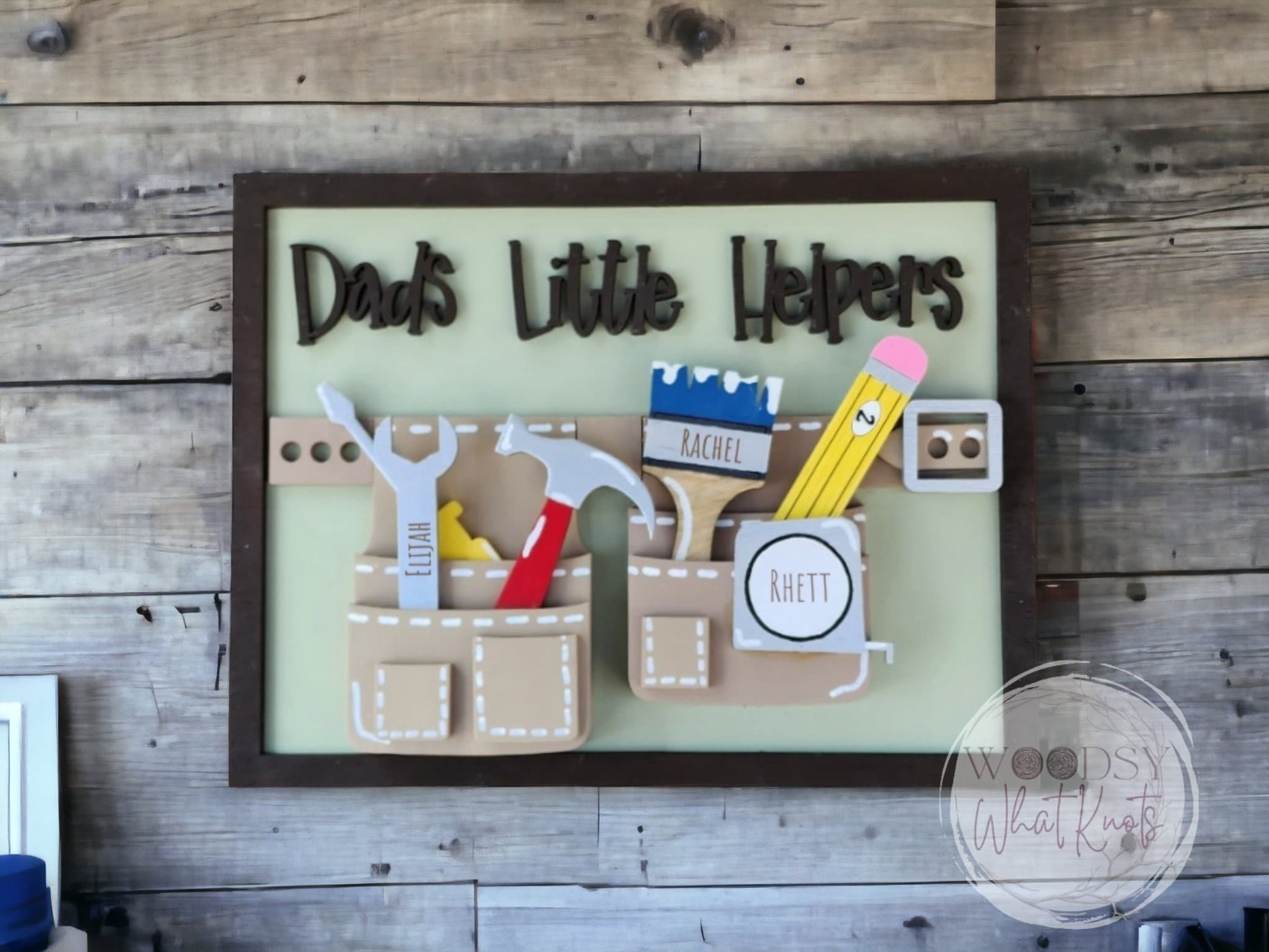 Personalized 3D Wooden Sign - Dad's Little Helpers - Tool Belt Design - Father's Day Gift - Framed sign - Dad Can Fix It.