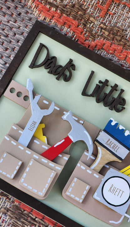 Personalized 3D Wooden Sign - Dad's Little Helpers - Tool Belt Design - Father's Day Gift - Framed sign - Dad Can Fix It.