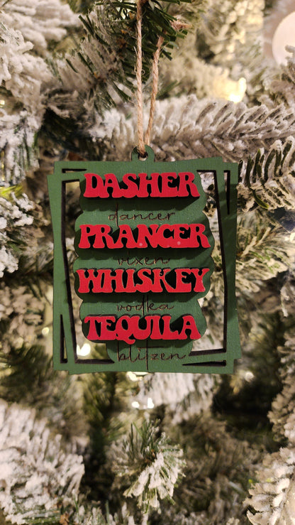 Dasher, Dancer, Whiskey, Tequila Custom Christmas Tree Ornament