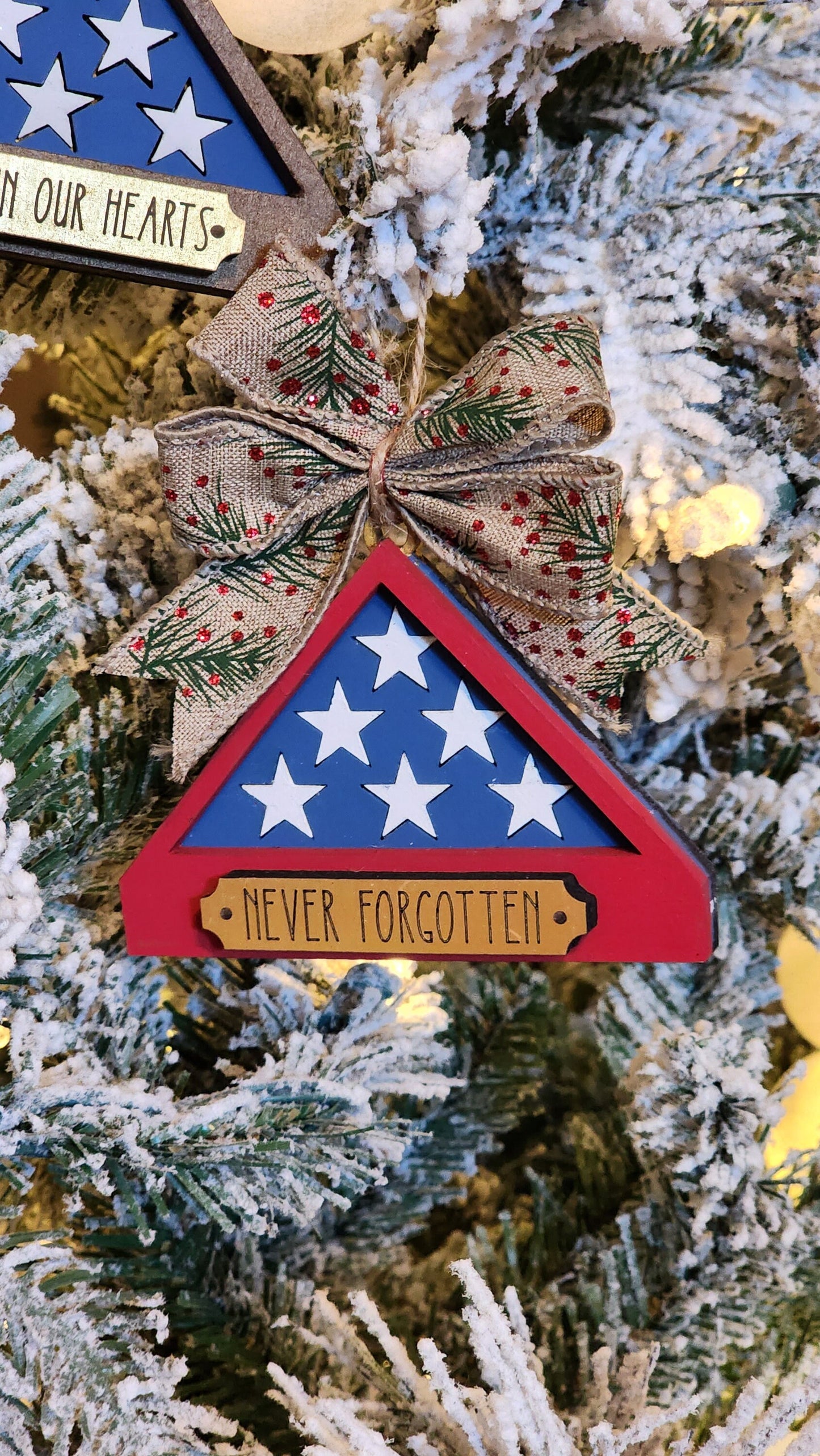 Memorial Folded Flag Christmas Tree Ornament.