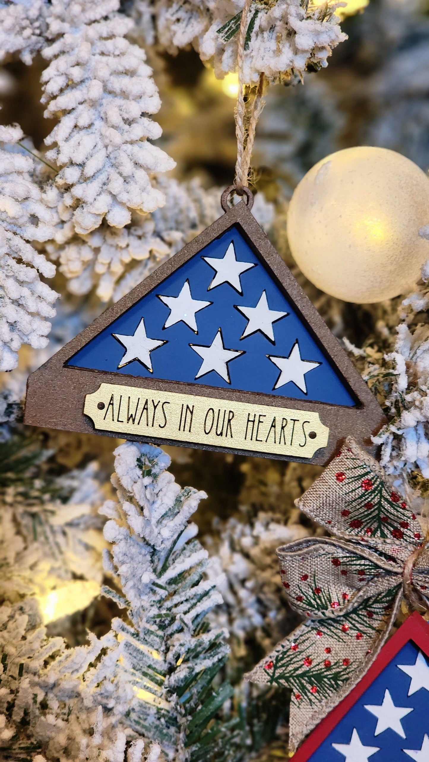 Memorial Folded Flag Christmas Tree Ornament.