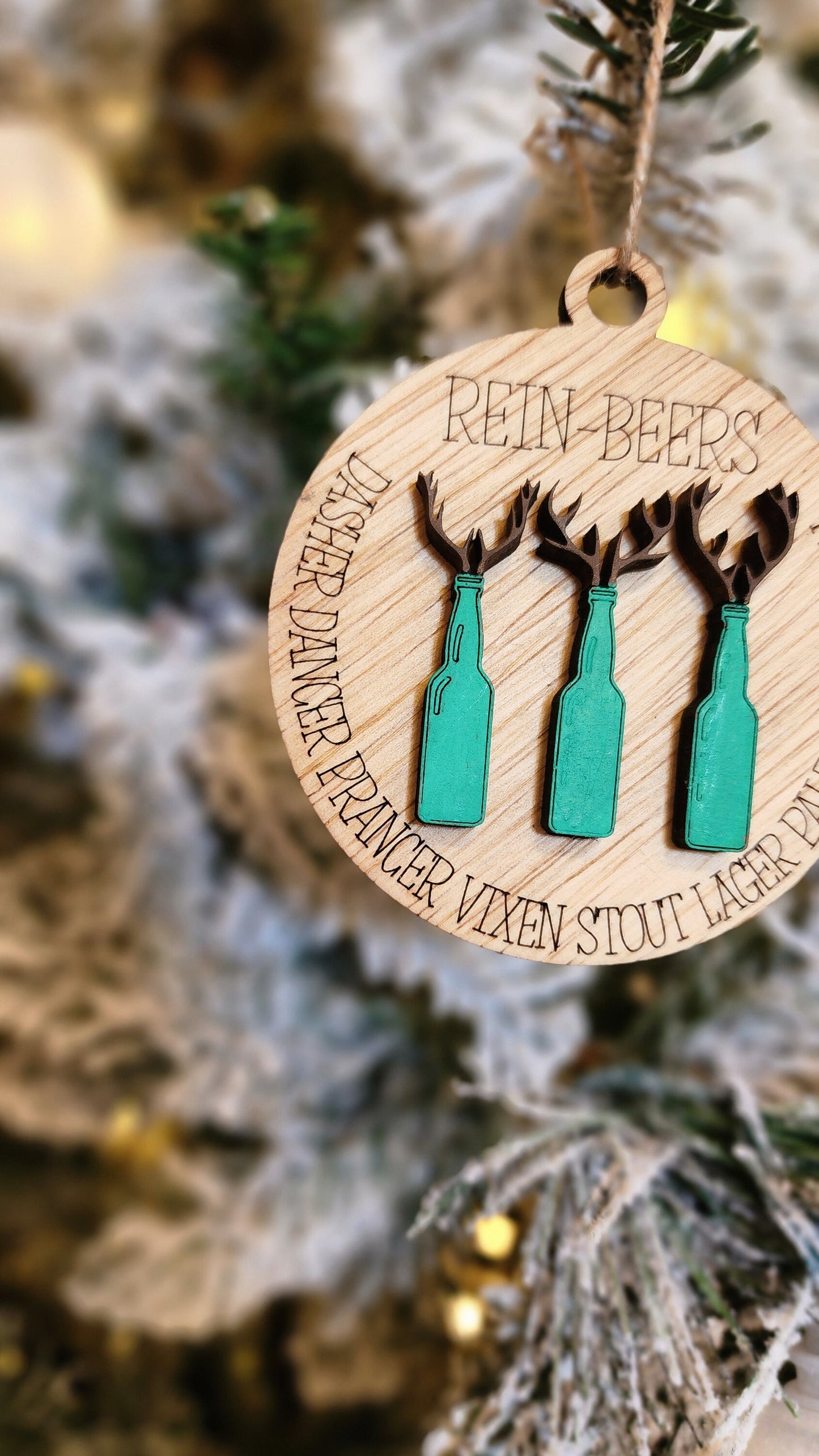 Rein-Beers | Funny  Christmas Ornament.