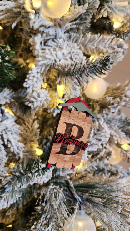 Personalized Christmas Sled Ornament.