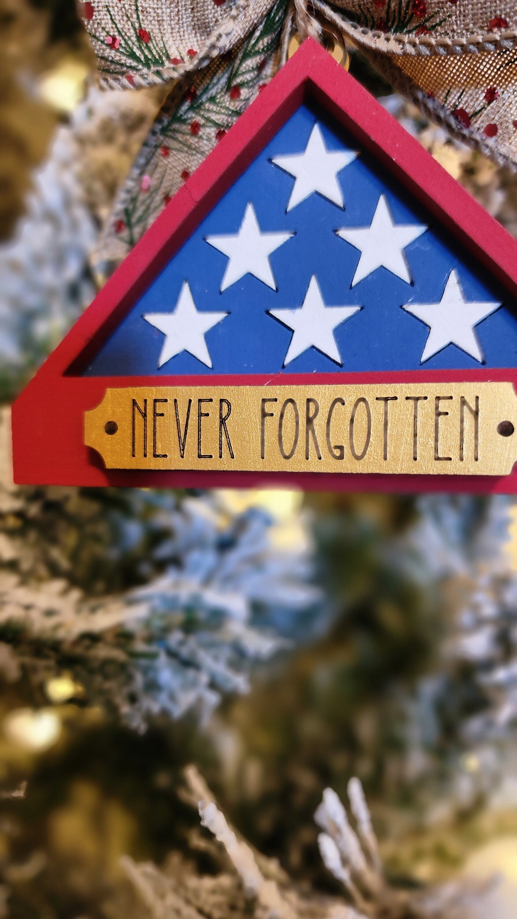 Memorial Folded Flag Christmas Tree Ornament.